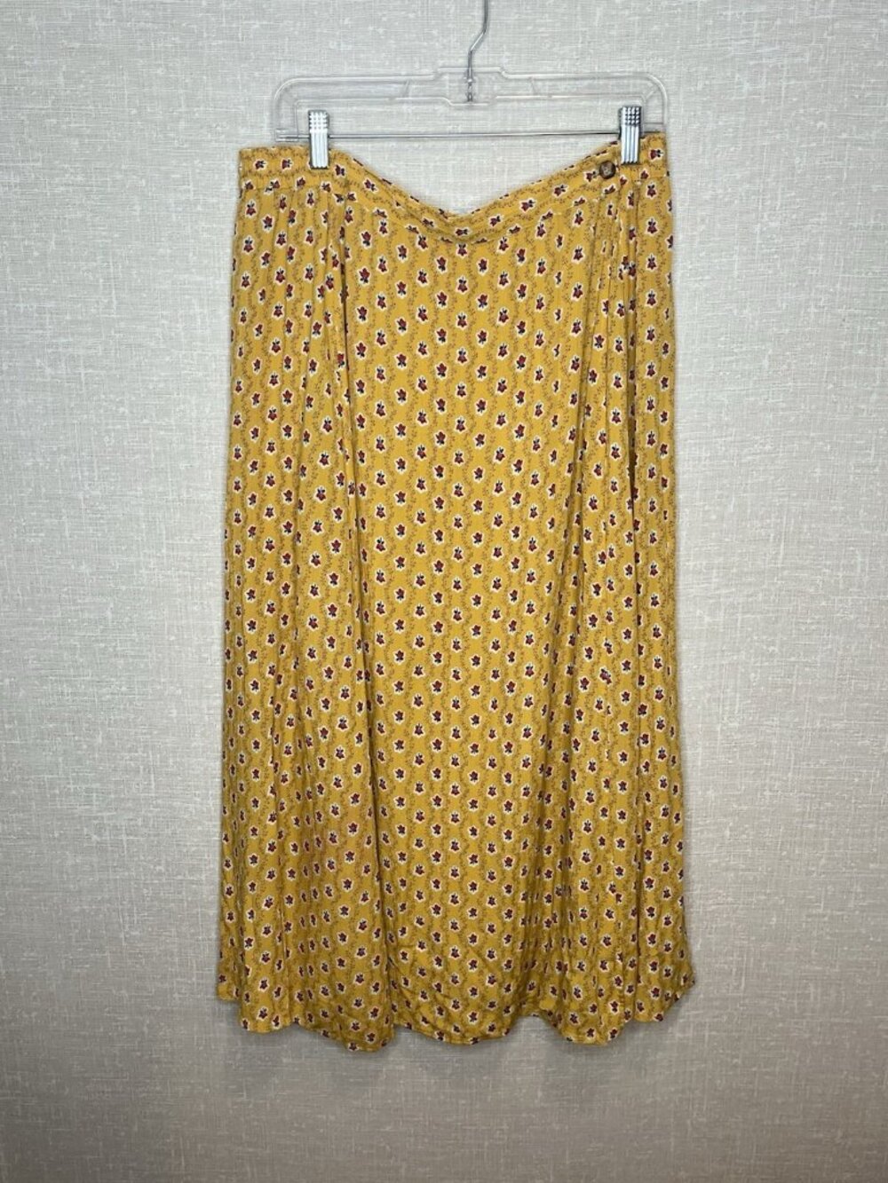 Vtg LL Bean Maxi Wrap Skirt Yellow Floral Rayon Boho Cottagecore XL USA Prairie